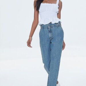 FOREVER 21 High Rise Paperbag 100% Cotton Mom Jeans Size Medium